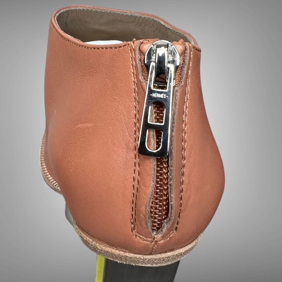 HERMES OLGA CALF LEATHER NATURAL BOOTIES ANKLE BOOTS SHOES EU 40 HEELS - Picture 4 of 16